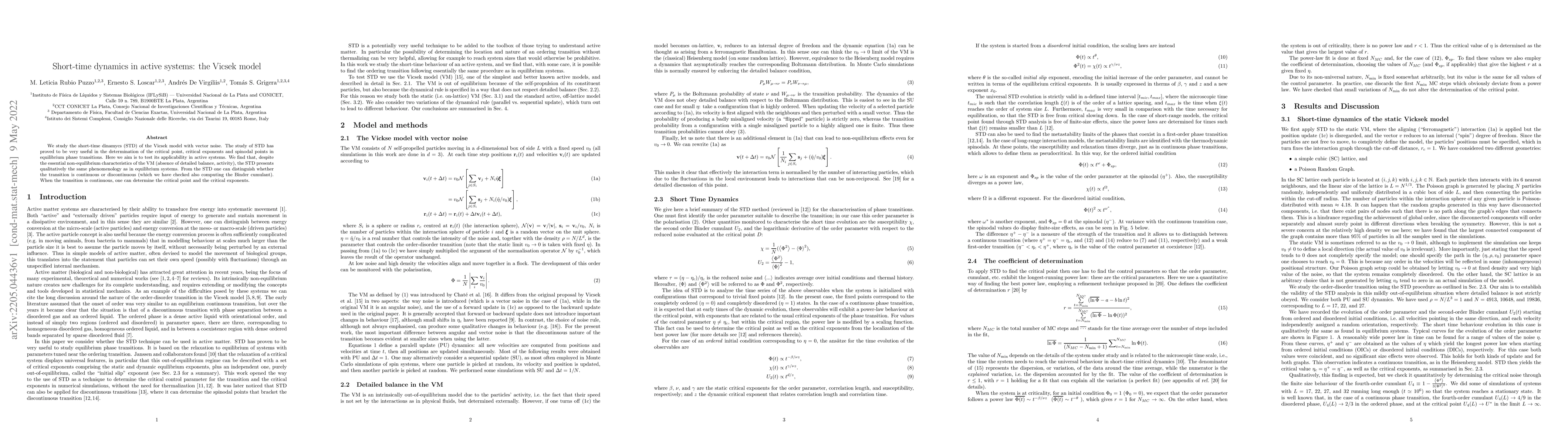 Thumbnail for Short-time dynamics in active systems: the Vicsek model