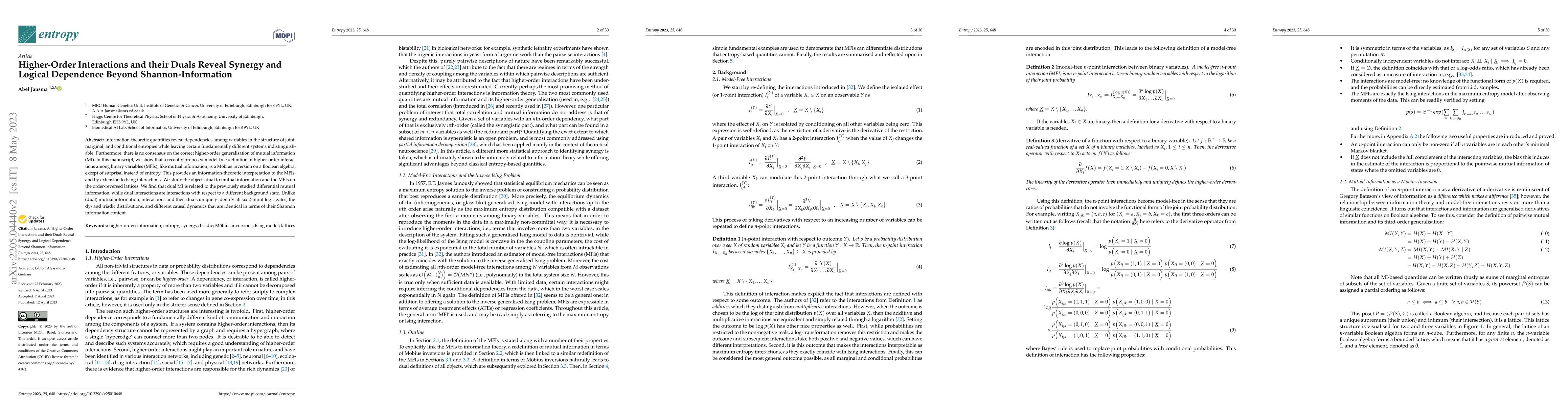 Thumbnail for Higher-Order Interactions and Their Duals Reveal Synergy and Logical
  Dependence beyond Shannon-Information
