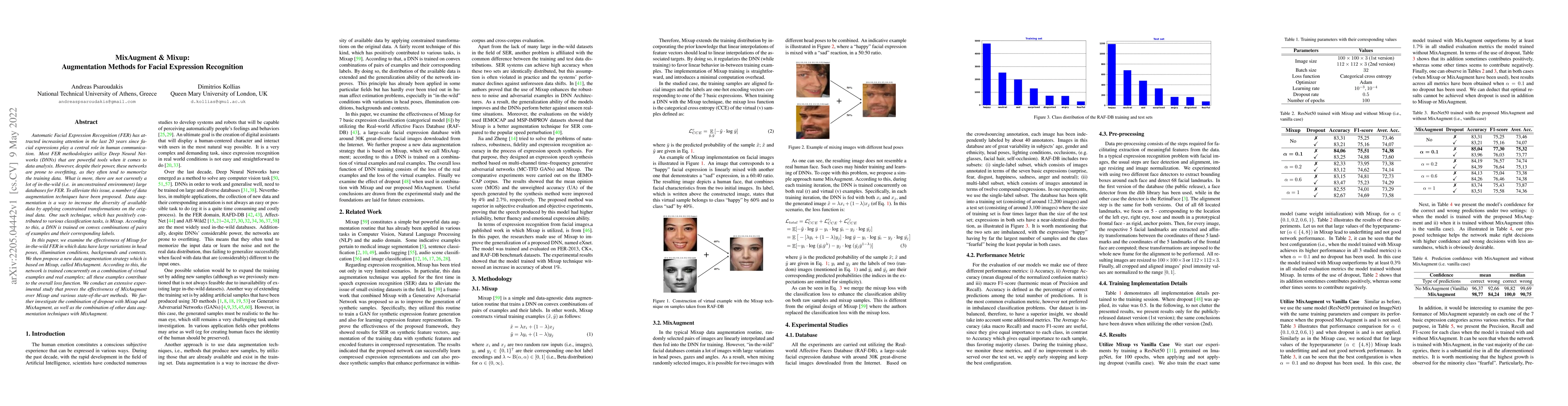 Thumbnail for MixAugment & Mixup: Augmentation Methods for Facial Expression
  Recognition