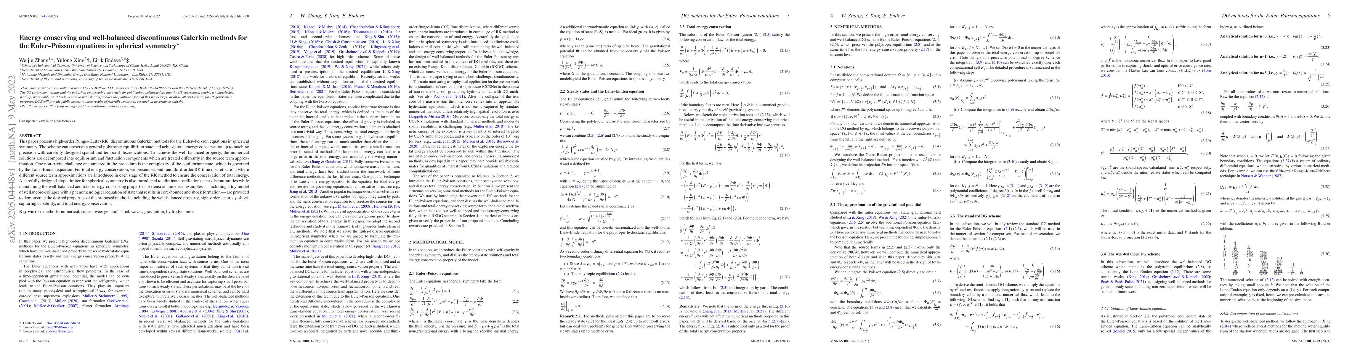 Thumbnail for Energy conserving and well-balanced discontinuous Galerkin methods for
  the Euler-Poisson equations in spherical symmetry