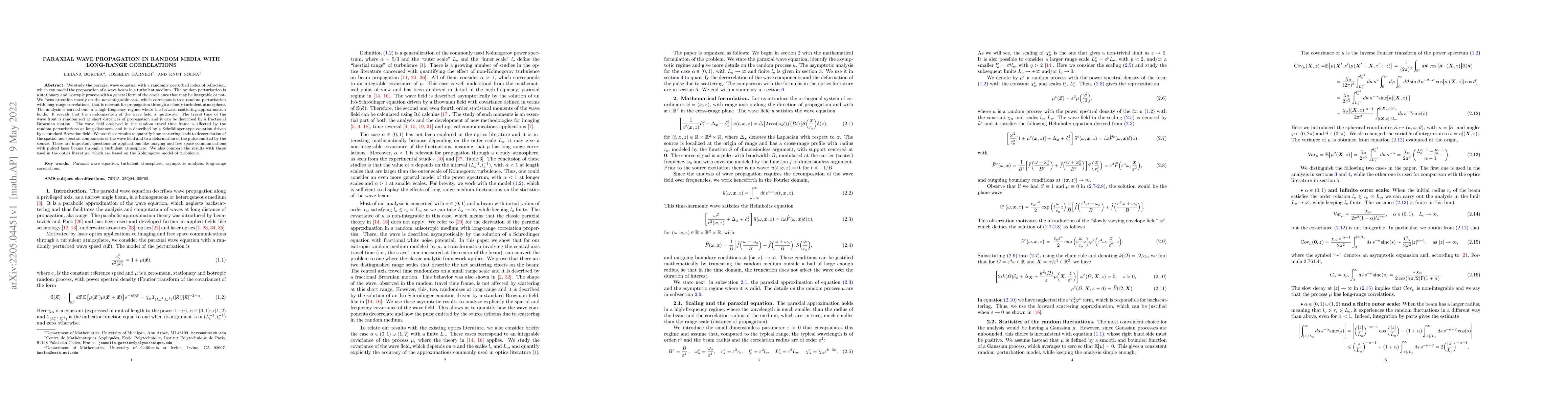 Thumbnail for Paraxial wave propagation in random media with long-range correlations
