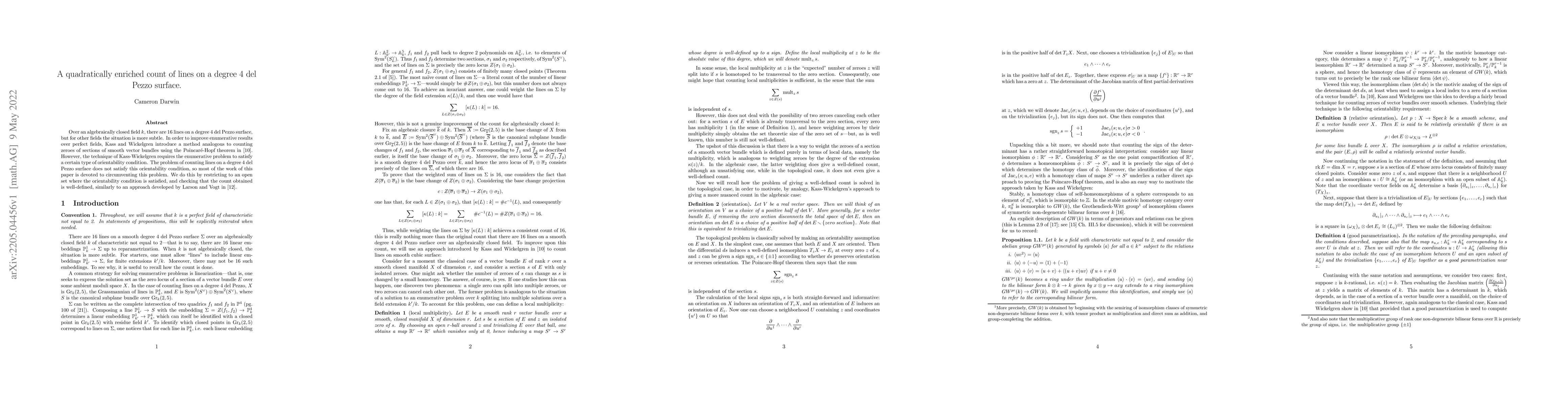 Thumbnail for A quadratically enriched count of lines on a degree 4 del Pezzo surface