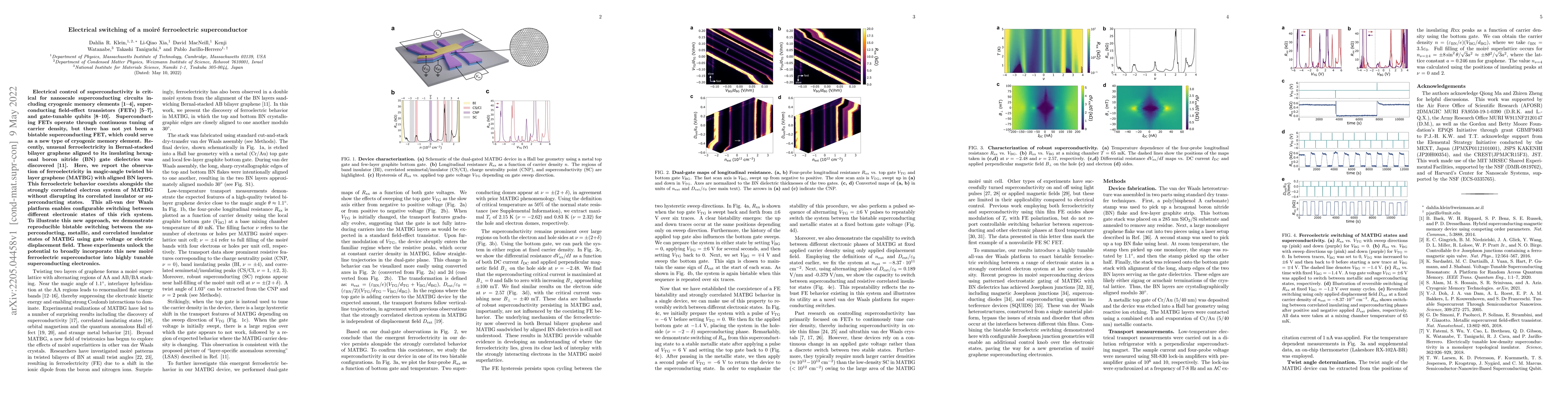 Thumbnail for Electrical switching of a moir\'{e} ferroelectric superconductor