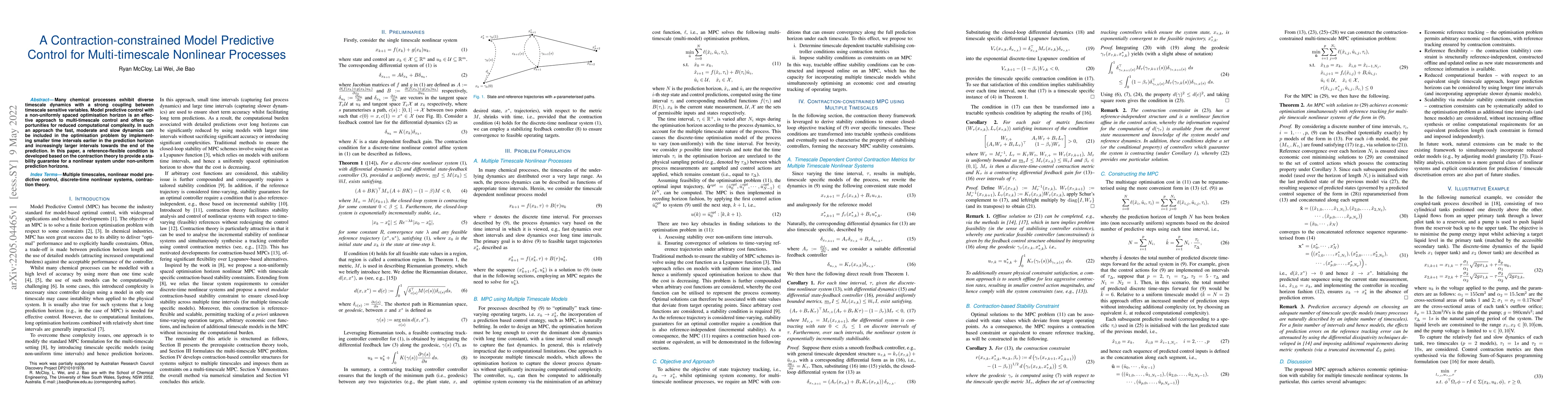 Thumbnail for A Contraction-constrained Model Predictive Control for Multi-timescale
  Nonlinear Processes