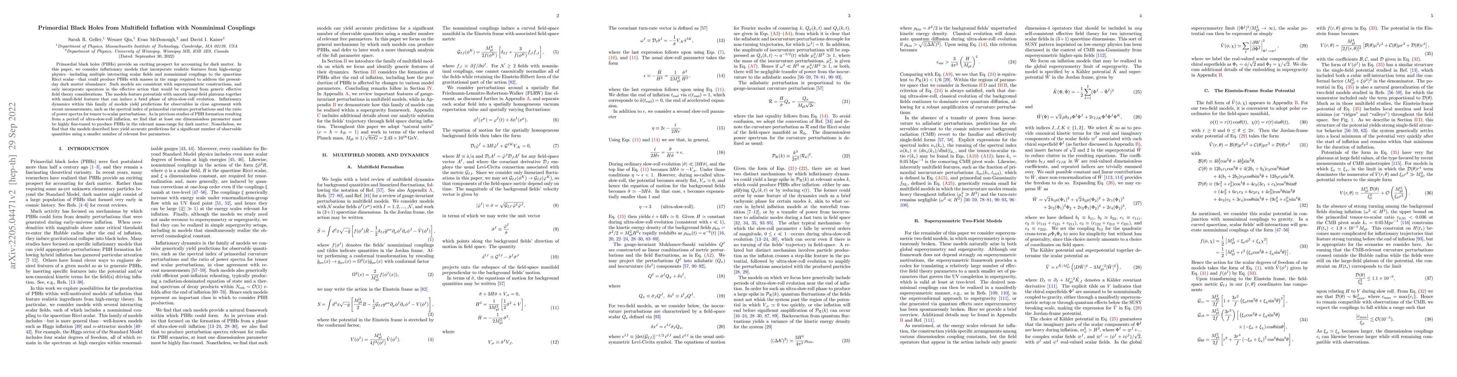 Thumbnail for Primordial Black Holes from Multifield Inflation with Nonminimal
  Couplings
