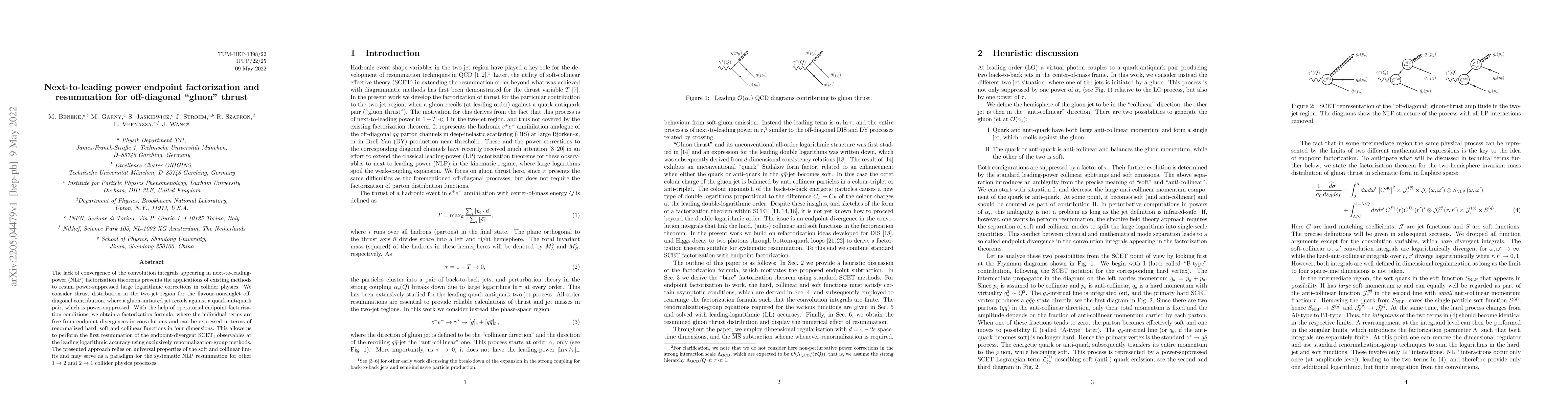 Thumbnail for Next-to-leading power endpoint factorization and resummation for
  off-diagonal "gluon" thrust