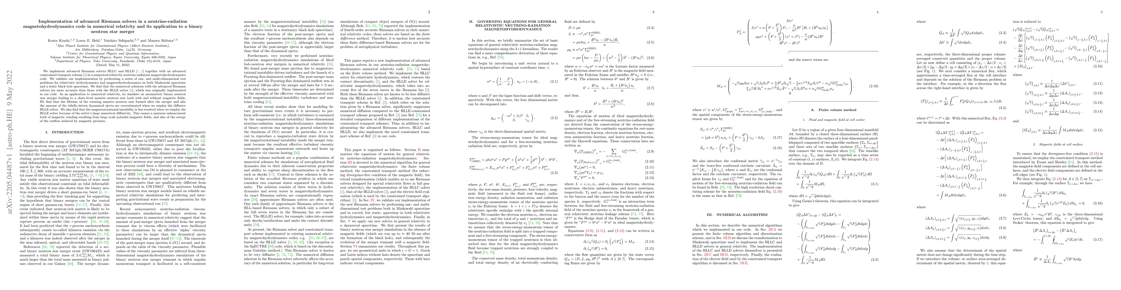 Thumbnail for Implementation of advanced Riemann solvers in a neutrino-radiation
  magnetohydrodynamics code in numerical relativity and its application to a
  binary neutron star merger