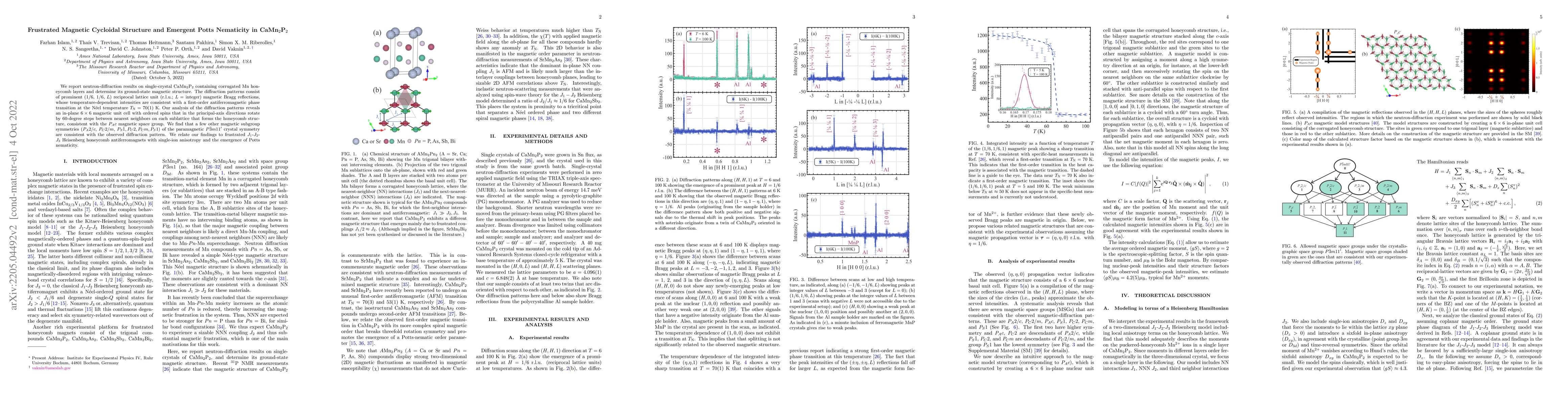 Thumbnail for Frustrated Magnetic Cycloidal Structure and Emergent Potts Nematicity in
  CaMn$_2$P$_2$