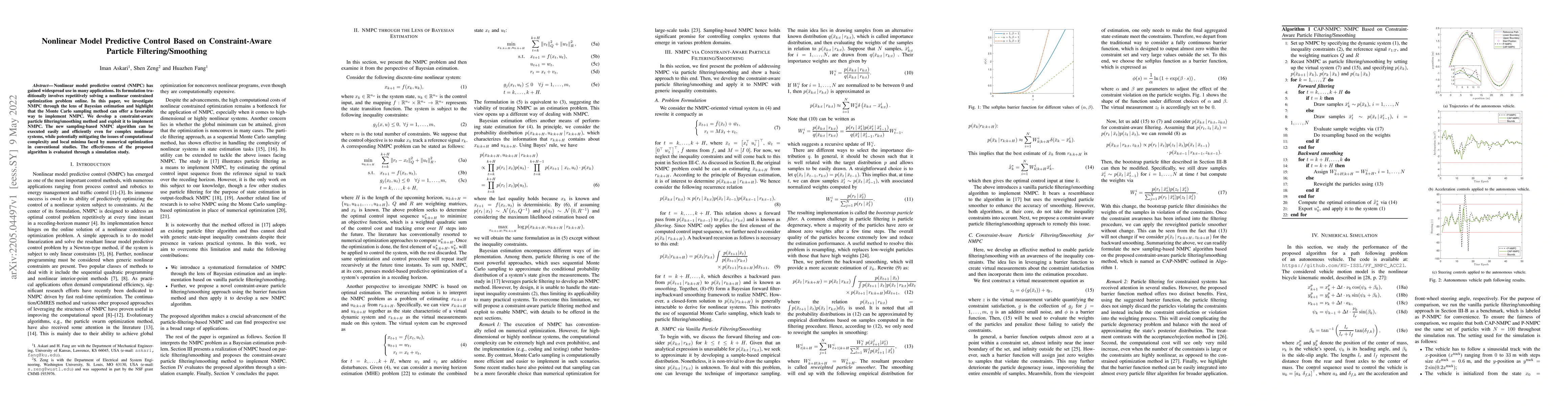 Thumbnail for Nonlinear Model Predictive Control Based on Constraint-Aware Particle
  Filtering/Smoothing