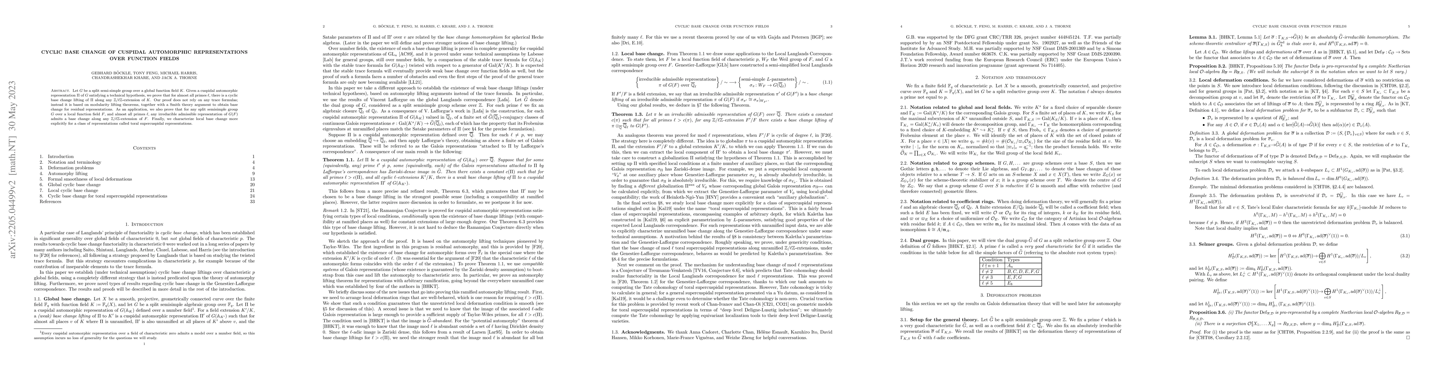 Thumbnail for Cyclic base change of cuspidal automorphic representations over function
  fields