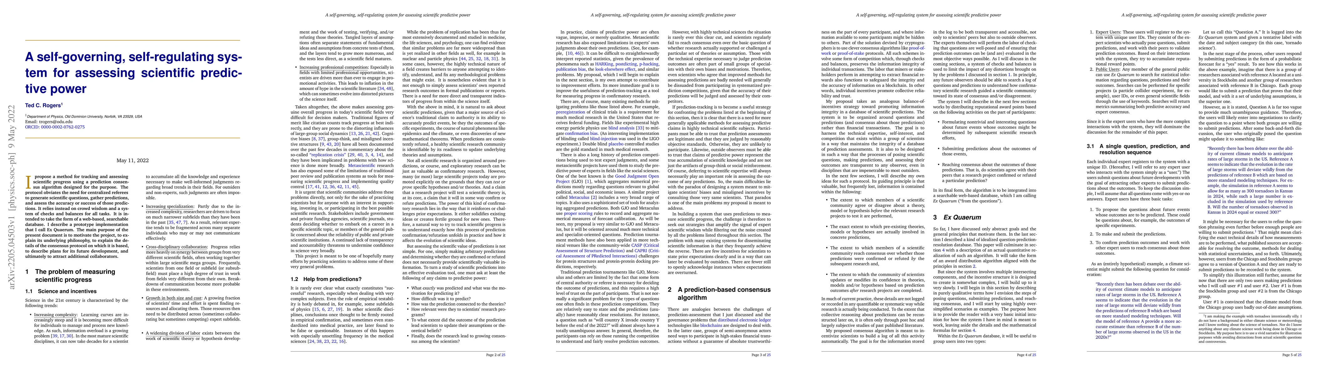 Thumbnail for A self-governing, self-regulating system for assessing scientific
  predictive power