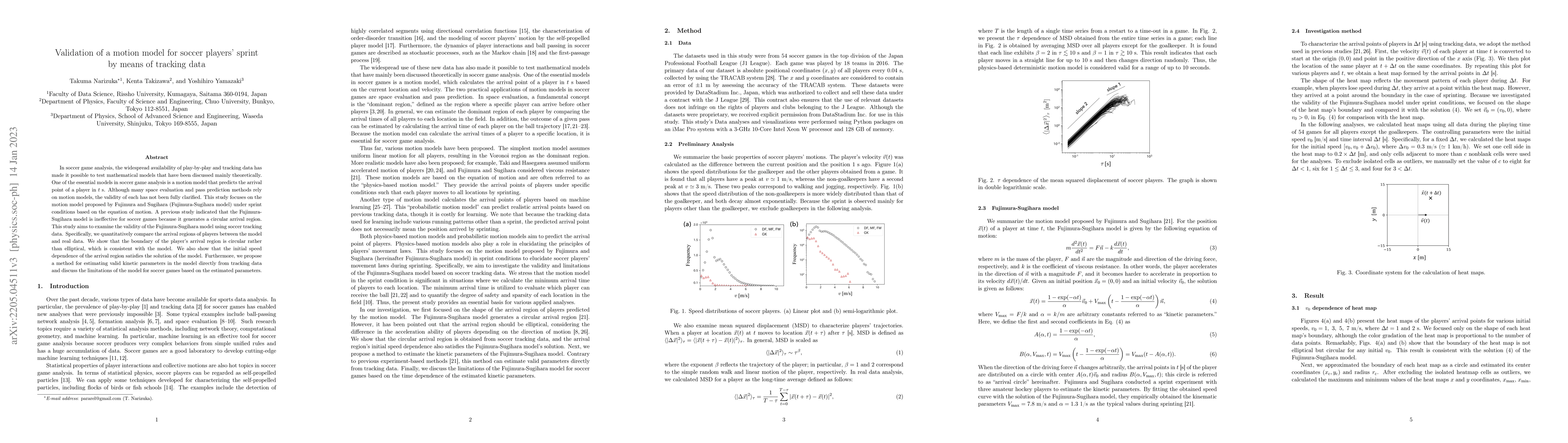Thumbnail for Validation of a motion model for soccer players' sprint by means of
  tracking data