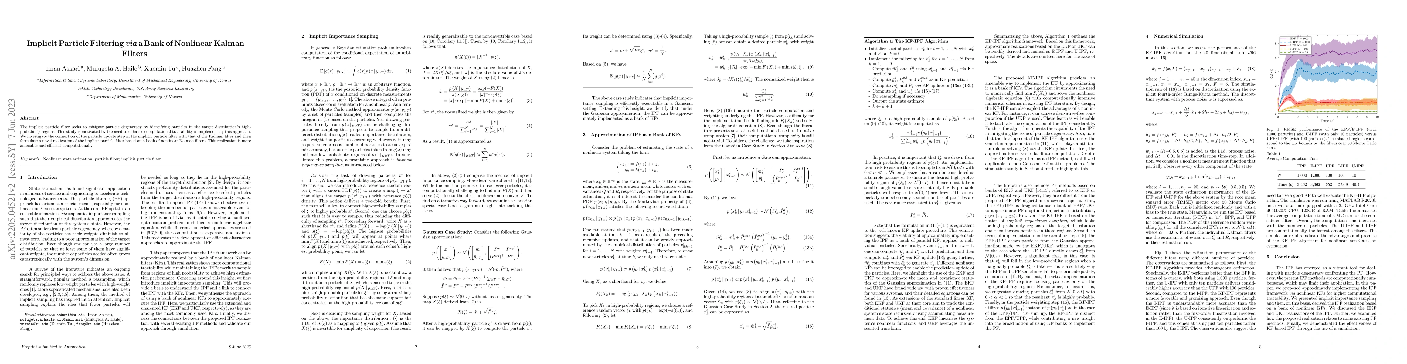 Thumbnail for Implicit Particle Filtering via a Bank of Nonlinear Kalman Filters