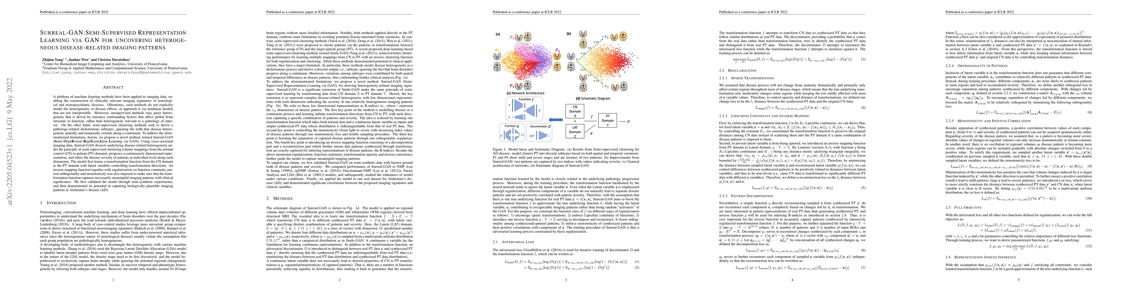 Thumbnail for Surreal-GAN:Semi-Supervised Representation Learning via GAN for
  uncovering heterogeneous disease-related imaging patterns