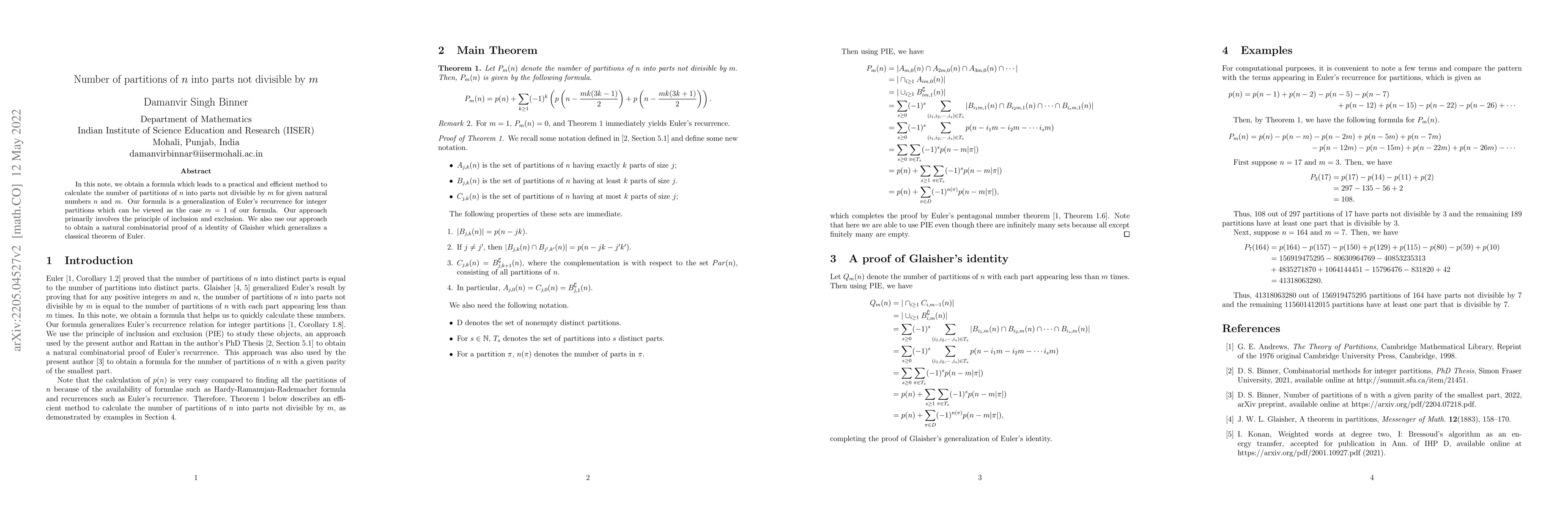 Thumbnail for Number of partitions of n into parts not divisible by m