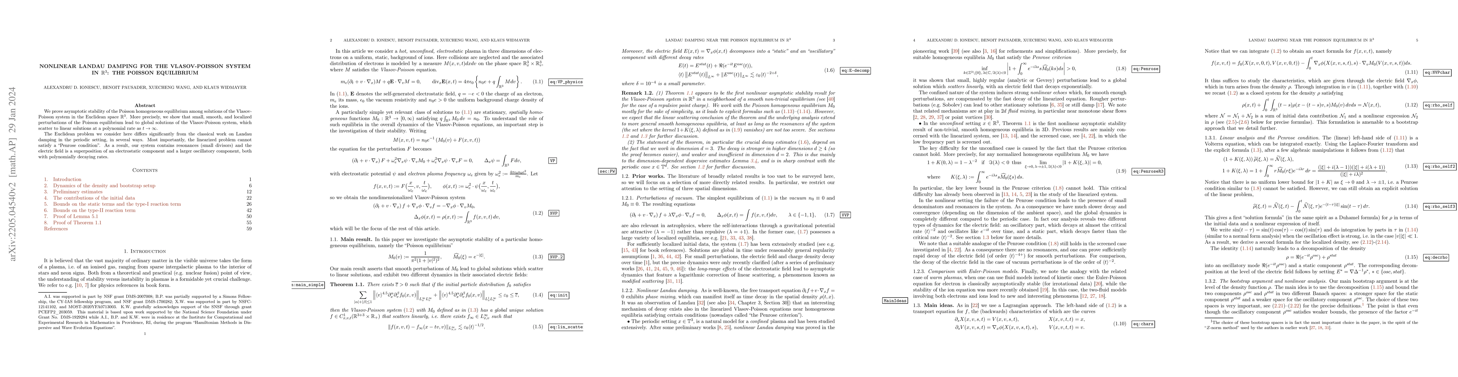 Thumbnail for Nonlinear Landau damping for the Vlasov-Poisson system in $\R^3$: the
  Poisson equilibrium