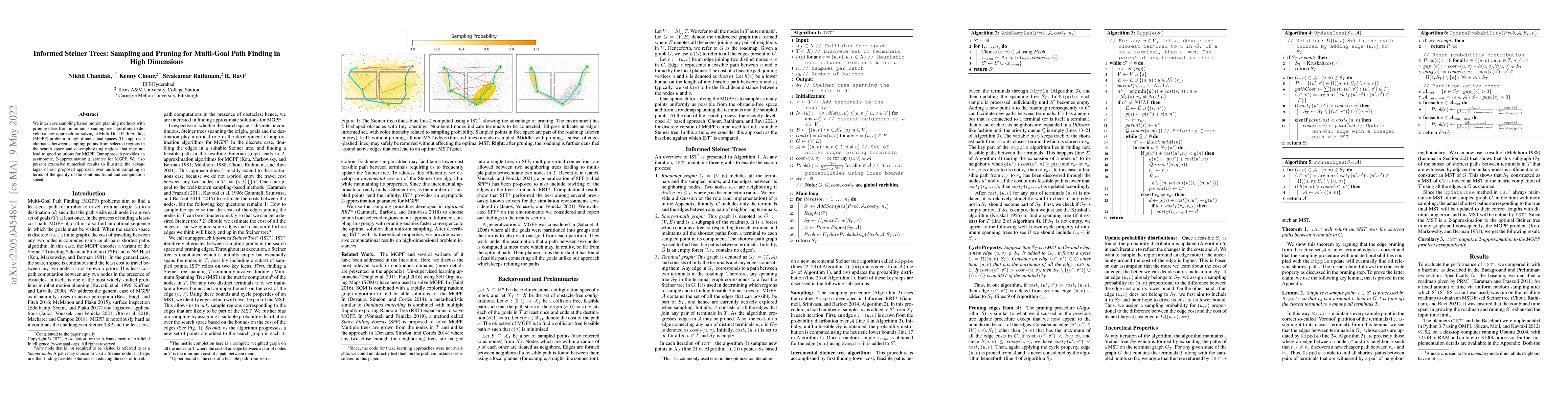 Thumbnail for Informed Steiner Trees: Sampling and Pruning for Multi-Goal Path Finding
  in High Dimensions