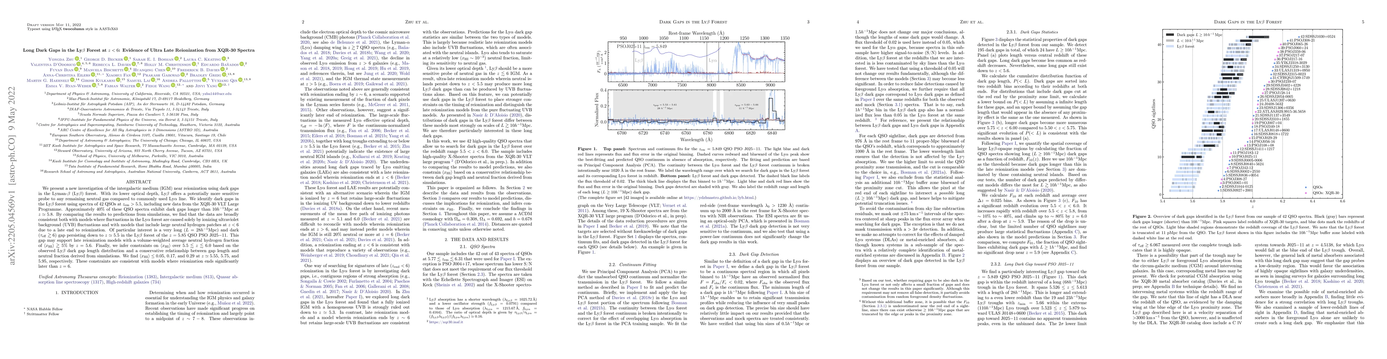 Thumbnail for Long Dark Gaps in the Ly$\beta$ Forest at $z<6$: Evidence of Ultra Late
  Reionization from XQR-30 Spectra