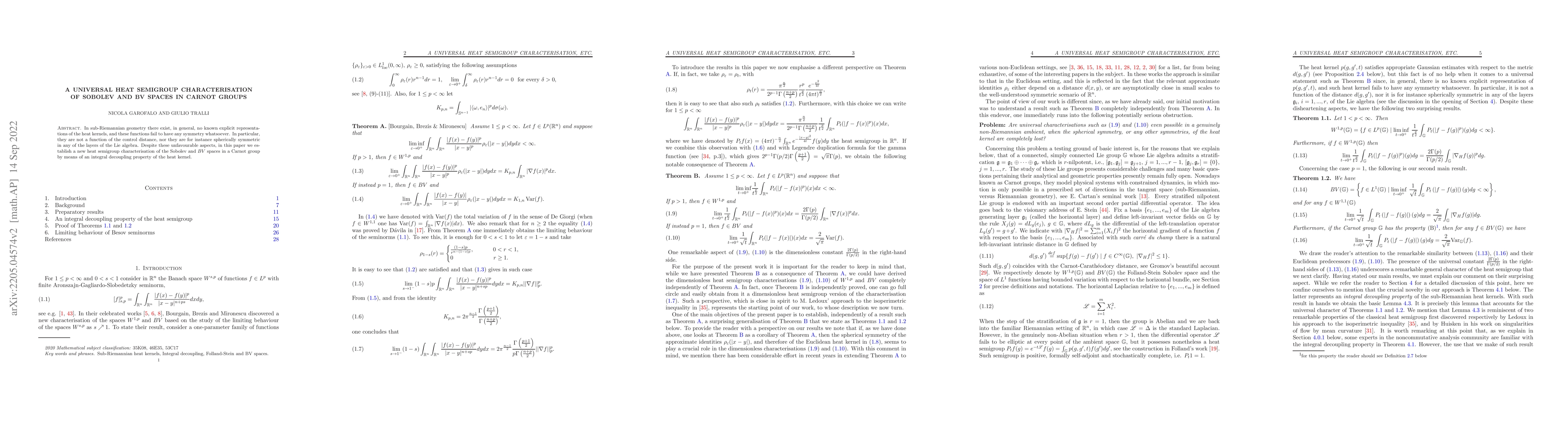 Thumbnail for A universal heat semigroup characterisation of Sobolev and BV spaces in
  Carnot groups