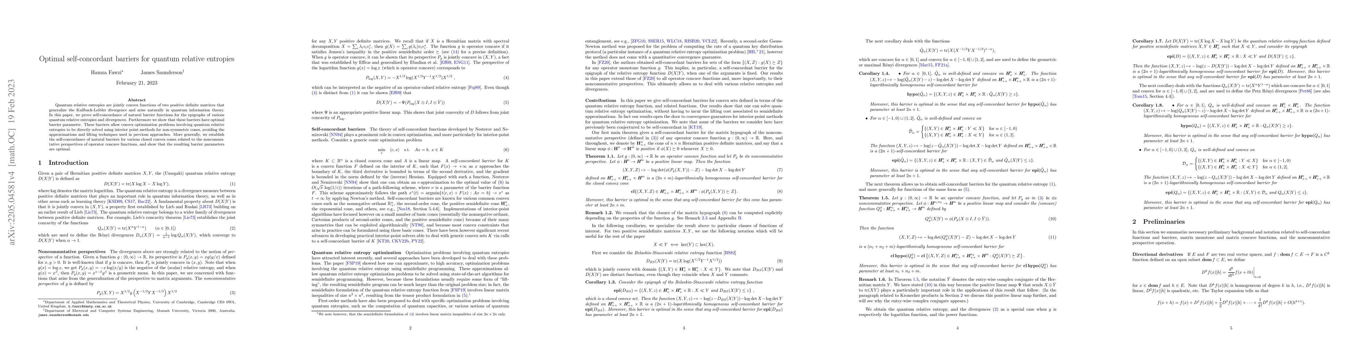 Thumbnail for Optimal self-concordant barriers for quantum relative entropies