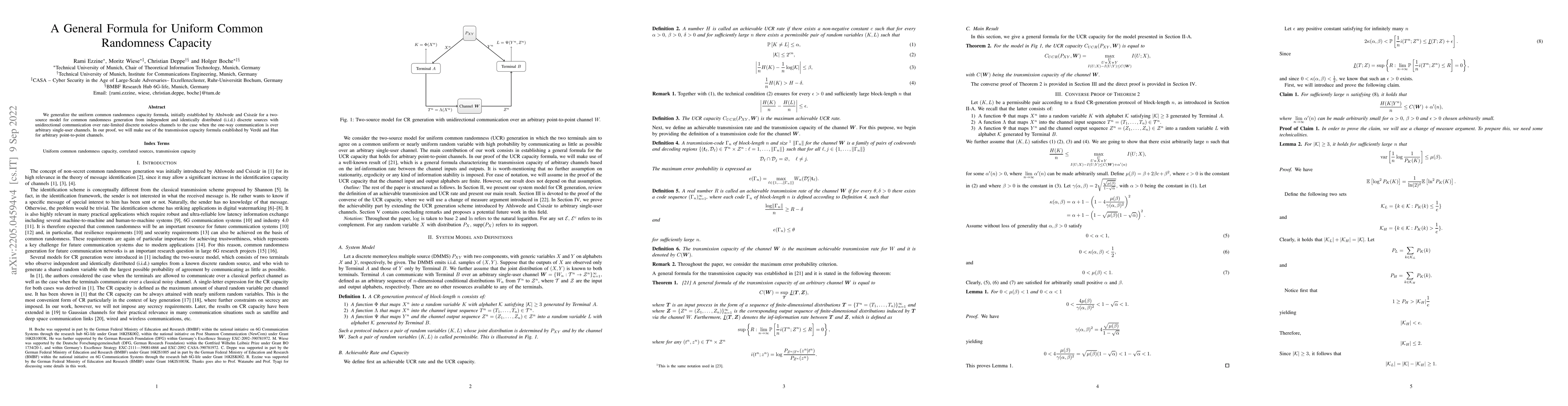 Thumbnail for A General Formula for Uniform Common Randomness Capacity