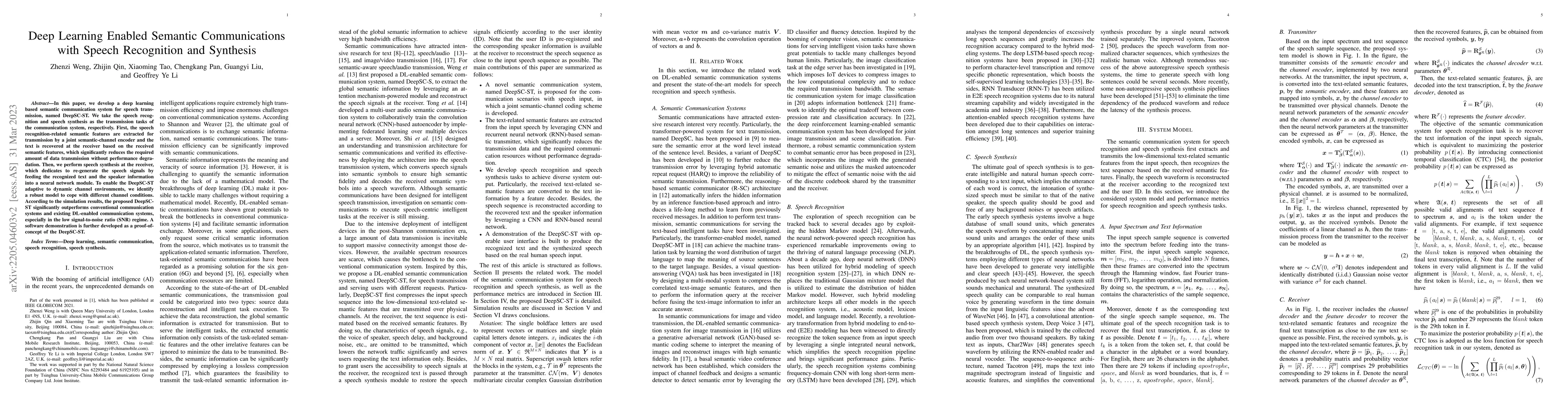 Thumbnail for Deep Learning Enabled Semantic Communications with Speech Recognition
  and Synthesis
