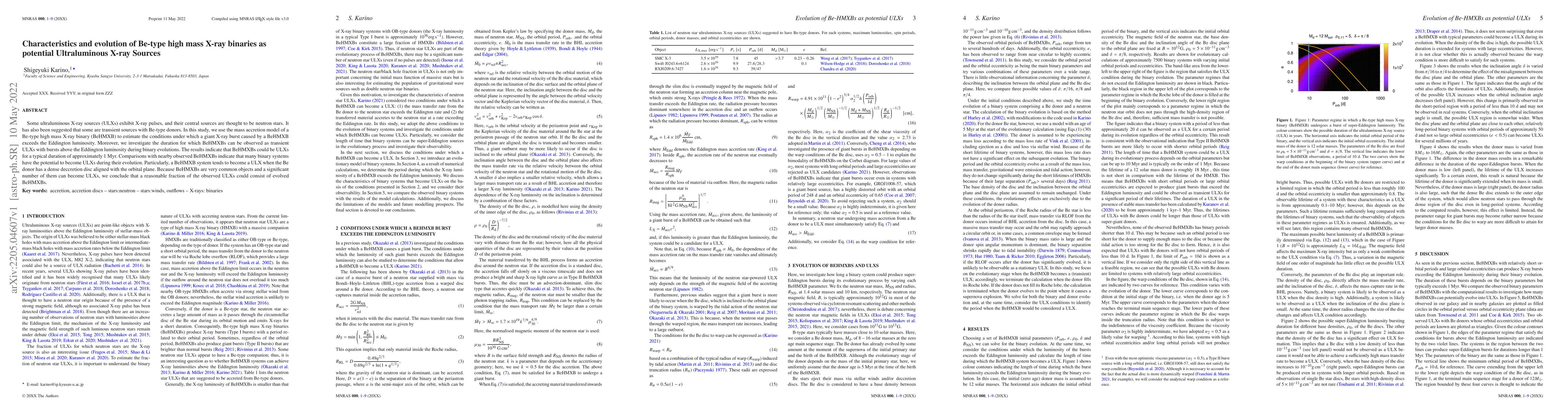 Thumbnail for Characteristics and evolution of Be-type high mass X-ray binaries as
  potential Ultraluminous X-ray Sources