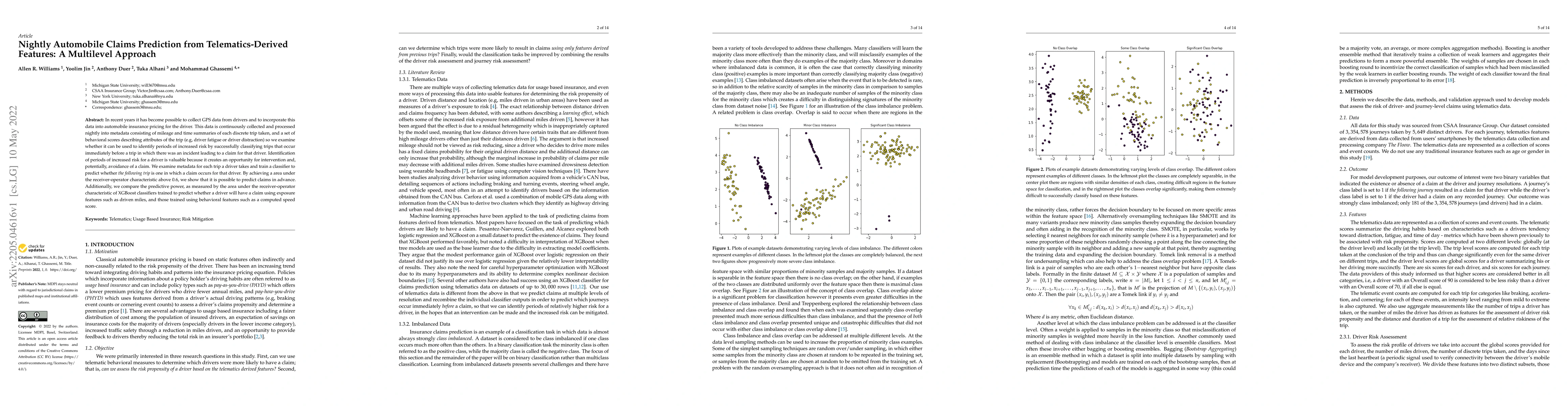 Thumbnail for Nightly Automobile Claims Prediction from Telematics-Derived Features: A
  Multilevel Approach