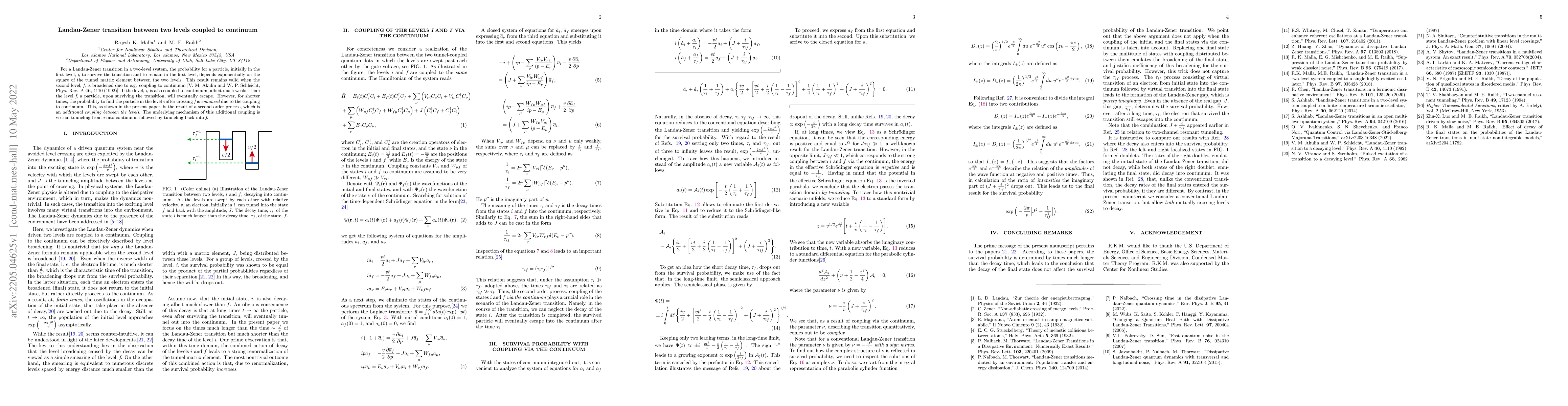 Thumbnail for Landau-Zener transition between two levels coupled to continuum