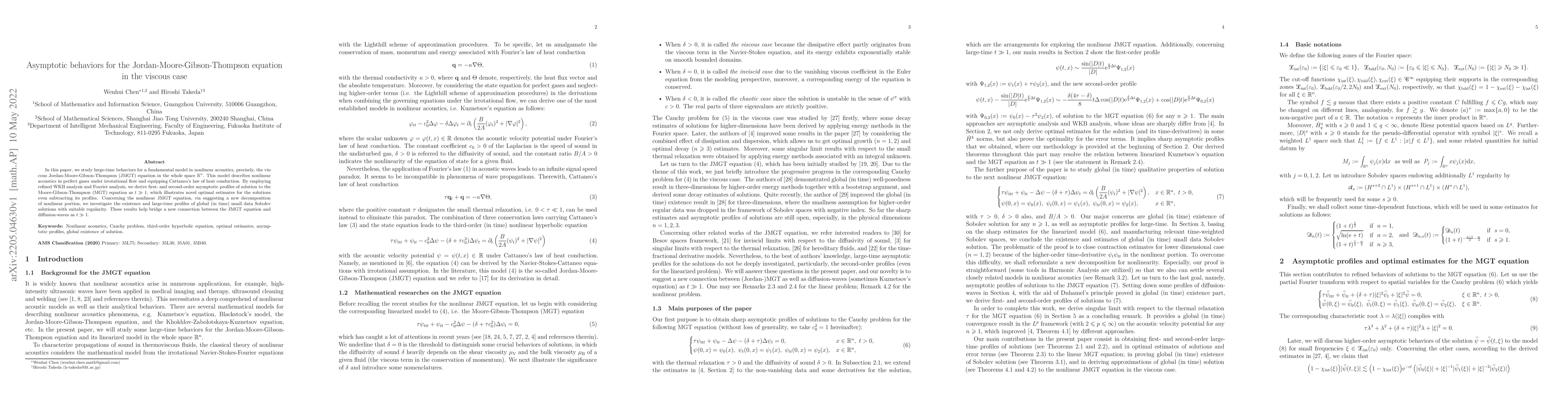 Thumbnail for Asymptotic behaviors for the Jordan-Moore-Gibson-Thompson equation in
  the viscous case