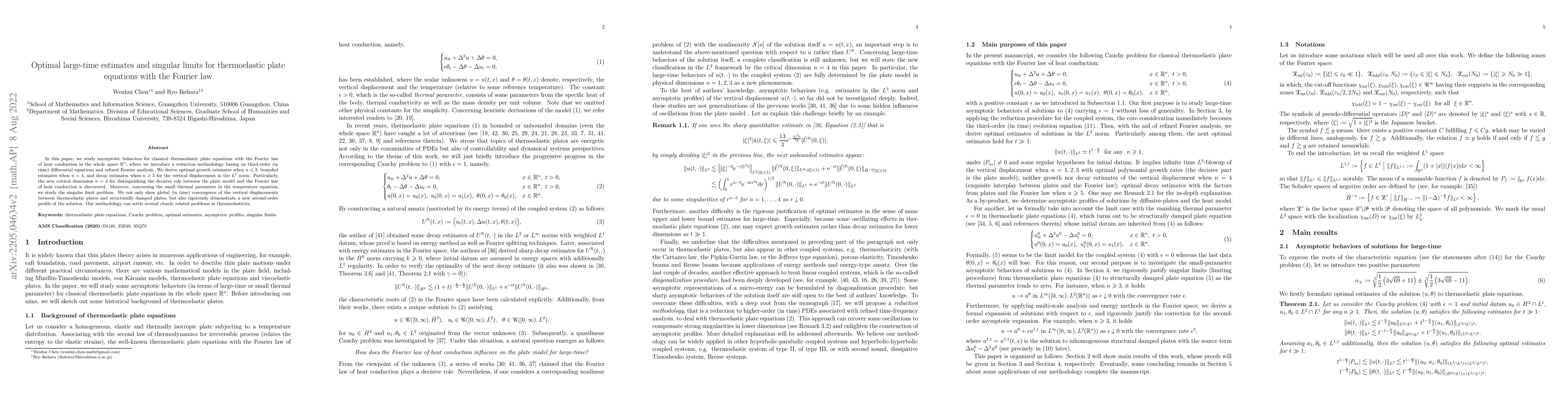 Thumbnail for Optimal large-time estimates and singular limits for thermoelastic plate
  equations with the Fourier law