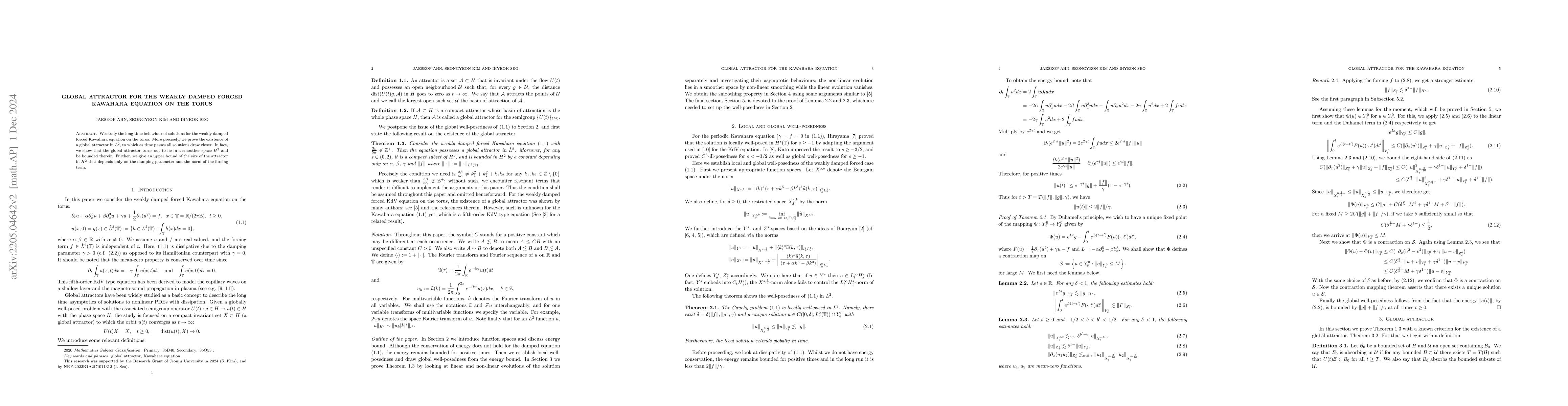 Thumbnail for Global attractor for the weakly damped forced Kawahara equation on the
  torus