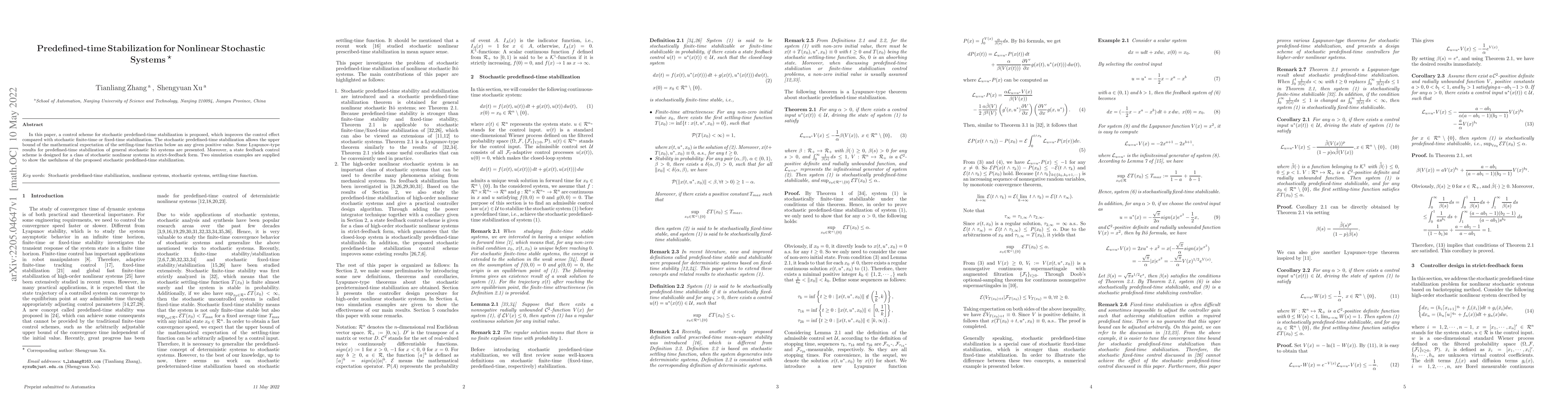 Thumbnail for Predefined-time Stabilization for Nonlinear Stochastic Systems