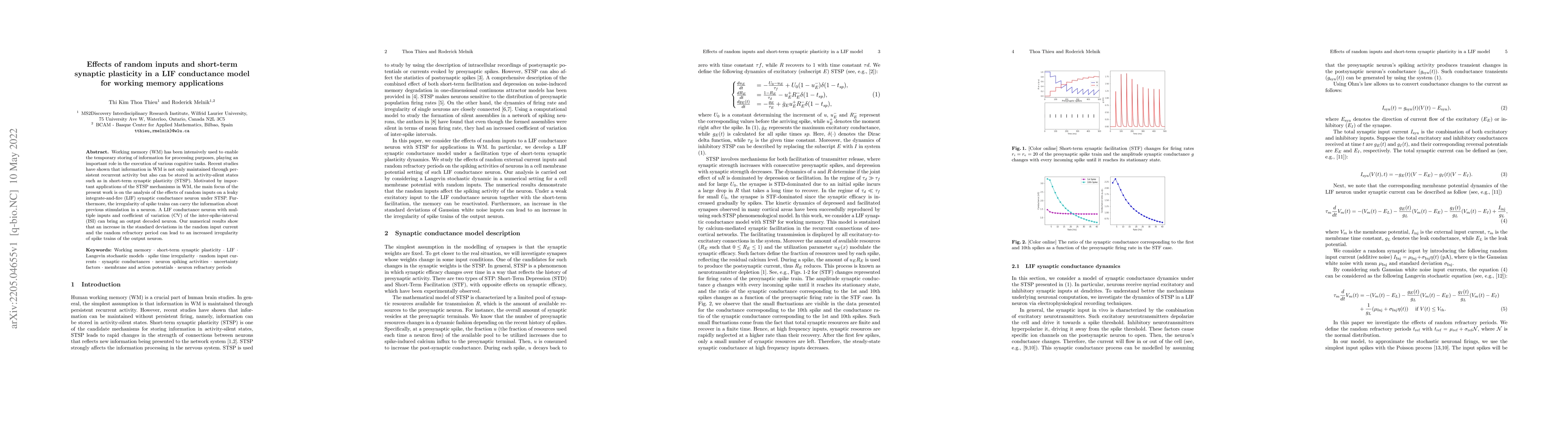 Thumbnail for Effects of random inputs and short-term synaptic plasticity in a LIF
  conductance model for working memory applications