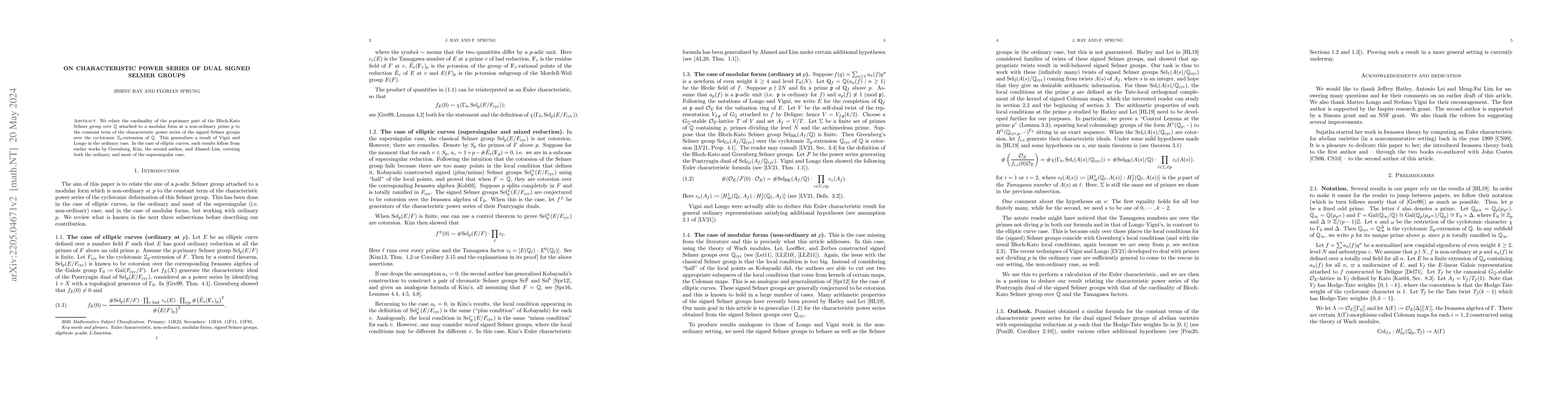 Thumbnail for On characteristic power series of dual signed Selmer groups