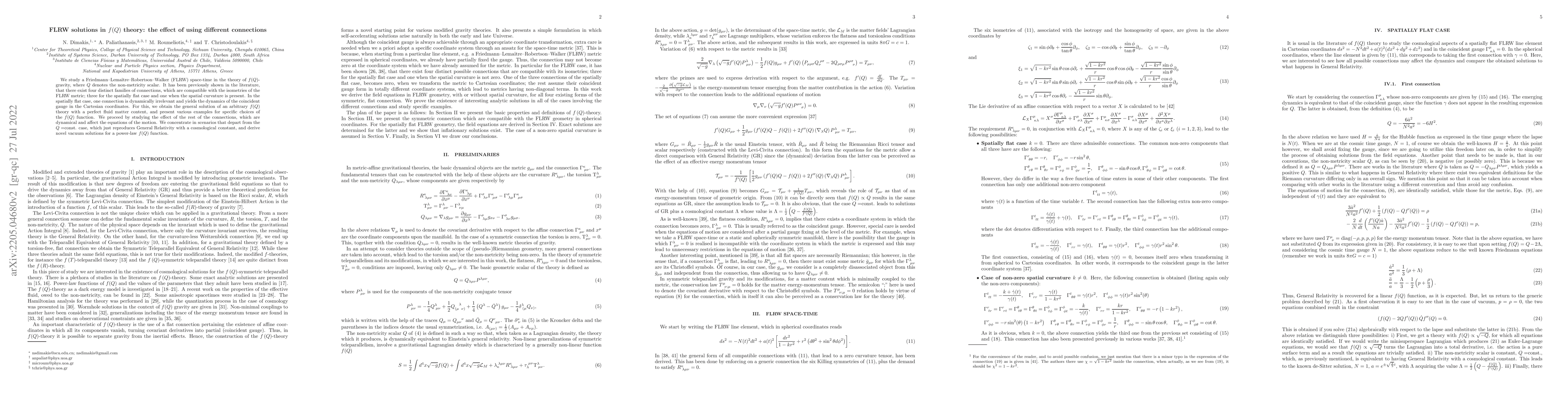 Thumbnail for FLRW solutions in $f(Q)$ theory: the effect of using different
  connections
