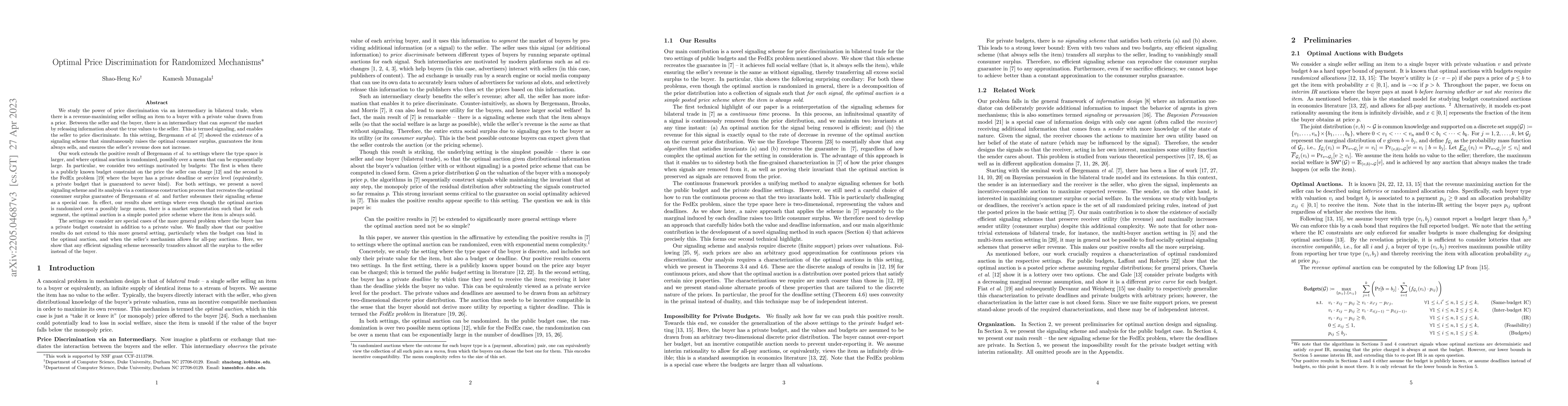 Thumbnail for Optimal Price Discrimination for Randomized Mechanisms