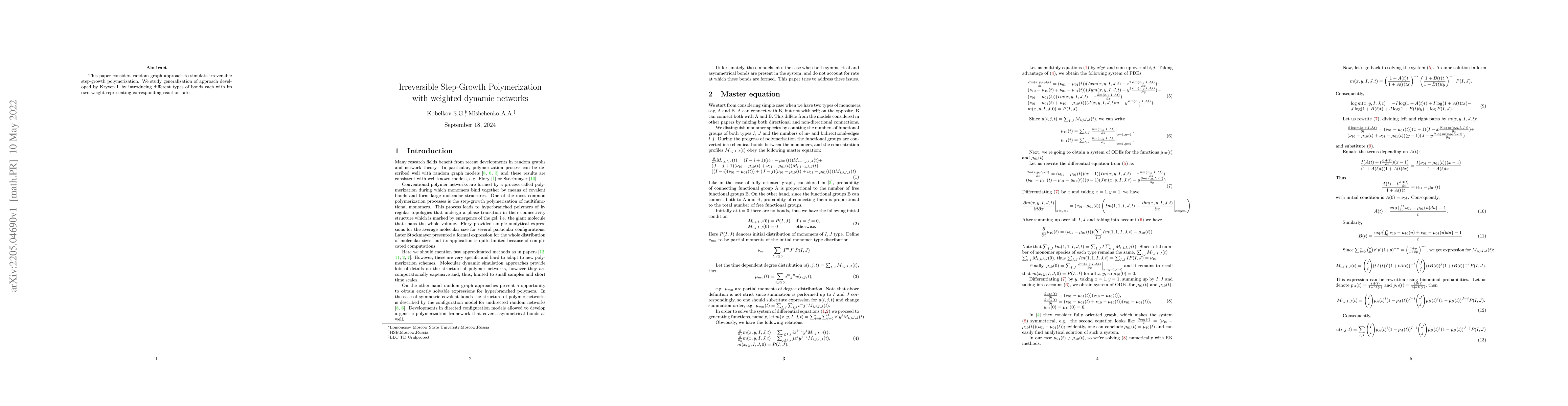 Thumbnail for Irreversible Step-Growth Polymerization with weighted dynamic network