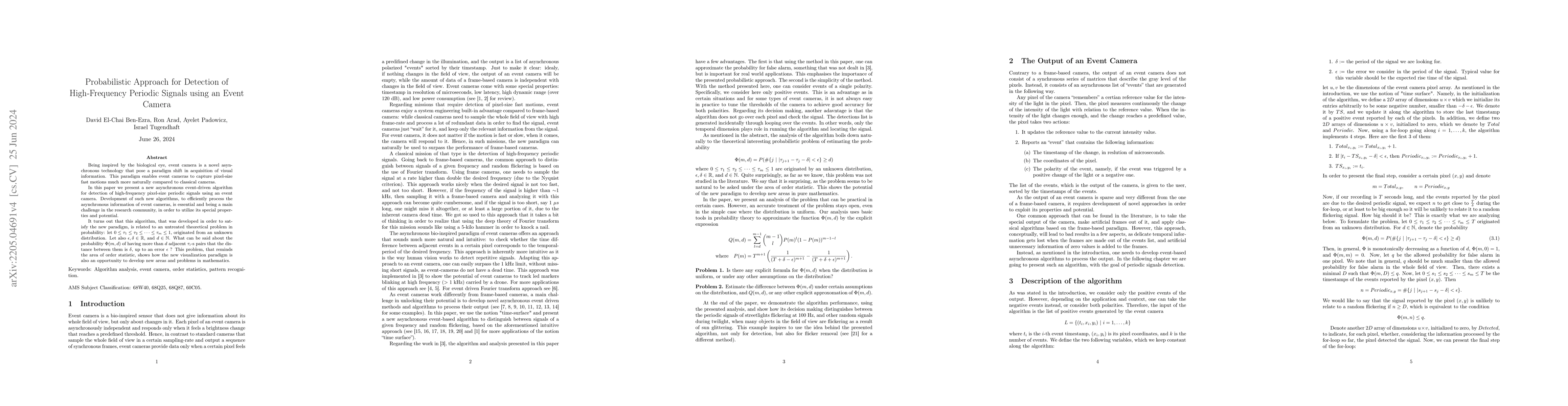 Thumbnail for Probabilistic Approach for Detection of High-Frequency Periodic Signals
  using an Event Camera