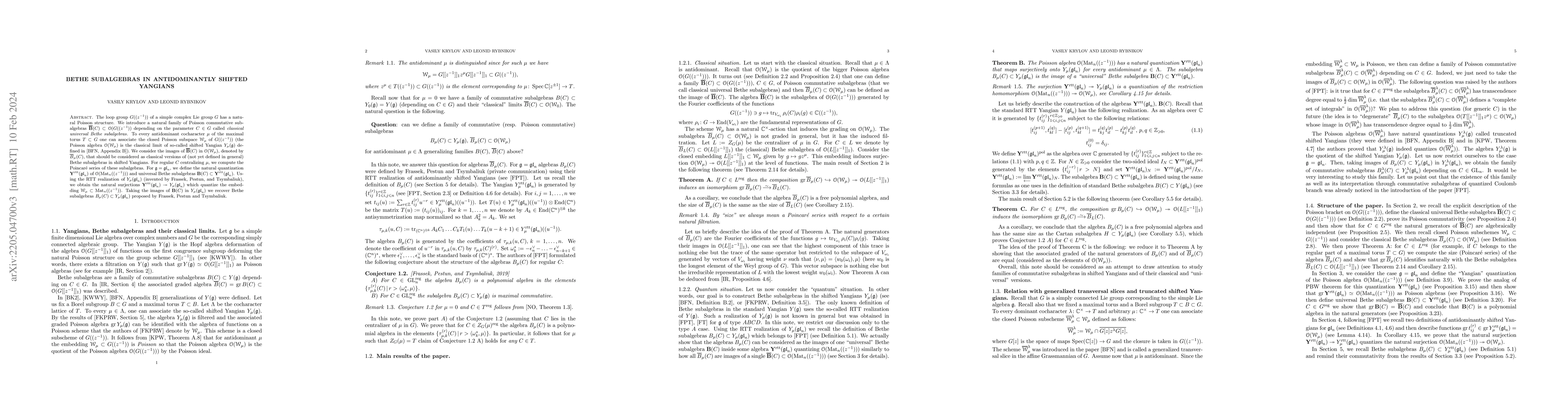 Thumbnail for Bethe subalgebras in antidominantly shifted Yangians