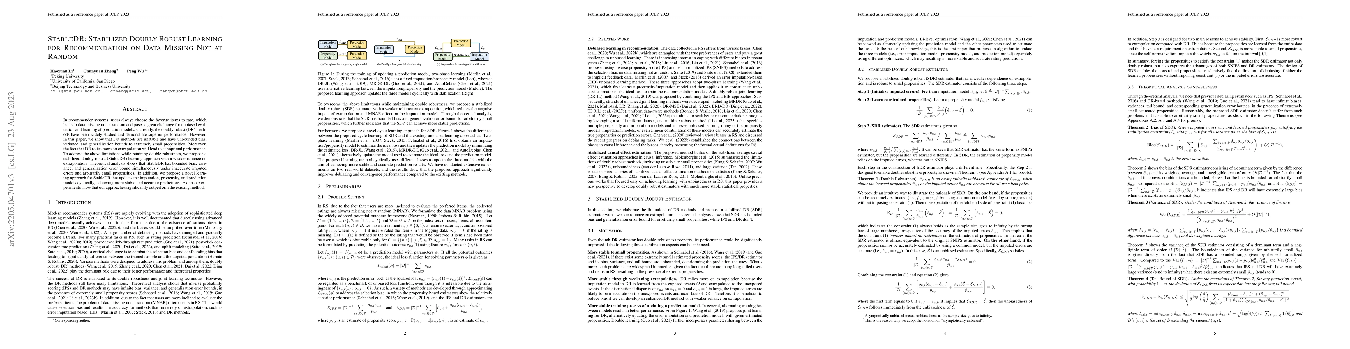 Thumbnail for StableDR: Stabilized Doubly Robust Learning for Recommendation on Data
  Missing Not at Random