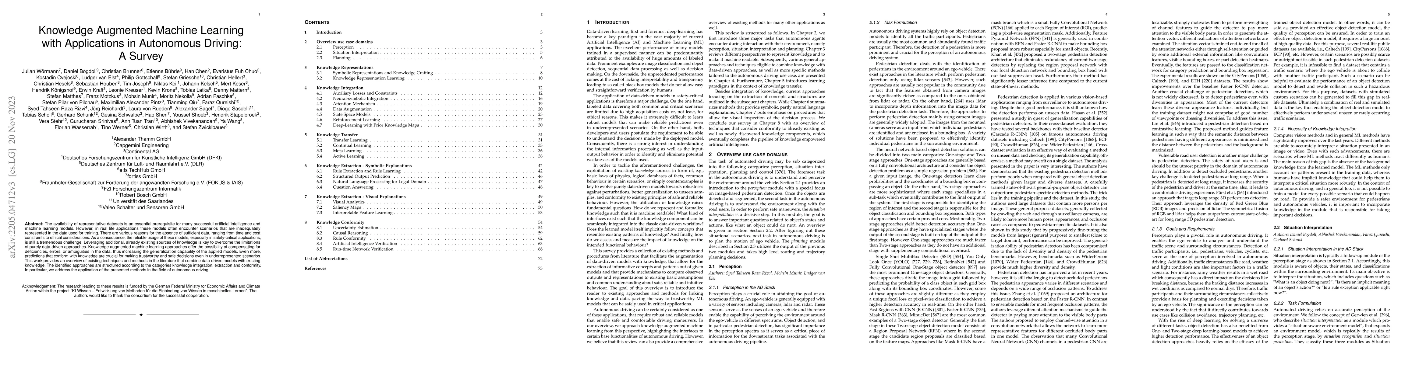 Thumbnail for Knowledge Augmented Machine Learning with Applications in Autonomous
  Driving: A Survey