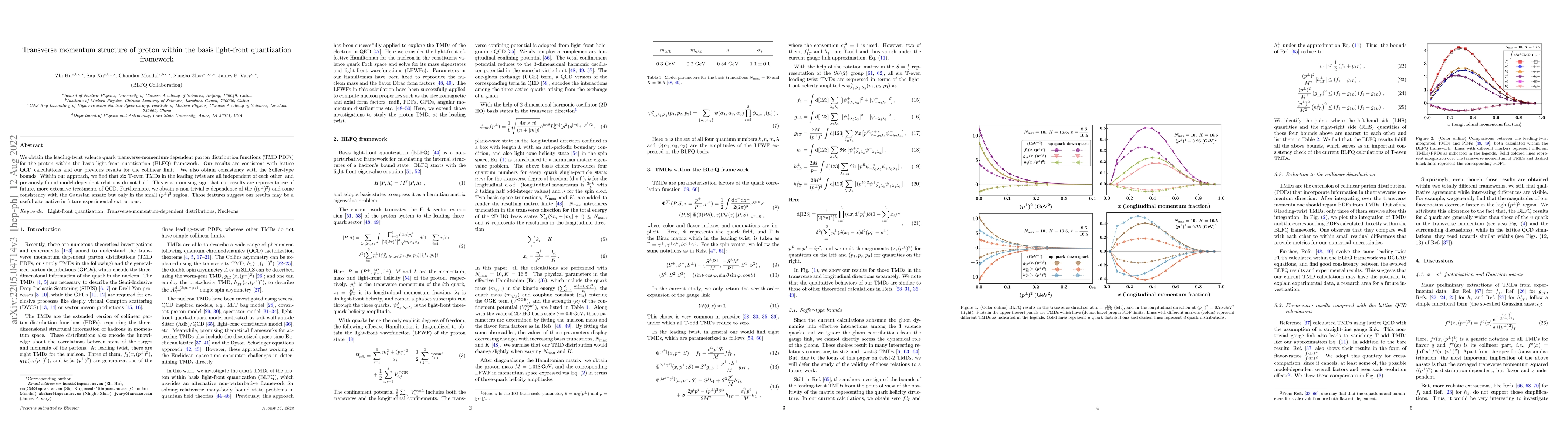 Thumbnail for Transverse momentum structure of proton within the basis light-front
  quantization framework