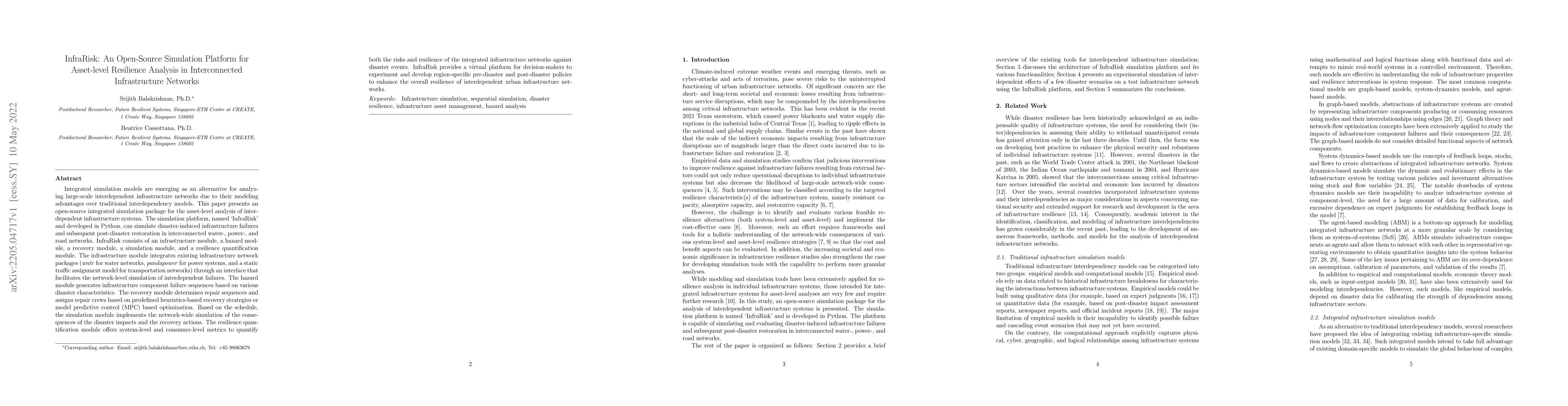 Thumbnail for InfraRisk: An Open-Source Simulation Platform for Asset-Level Resilience
  Analysis in Interconnected Infrastructure Networks