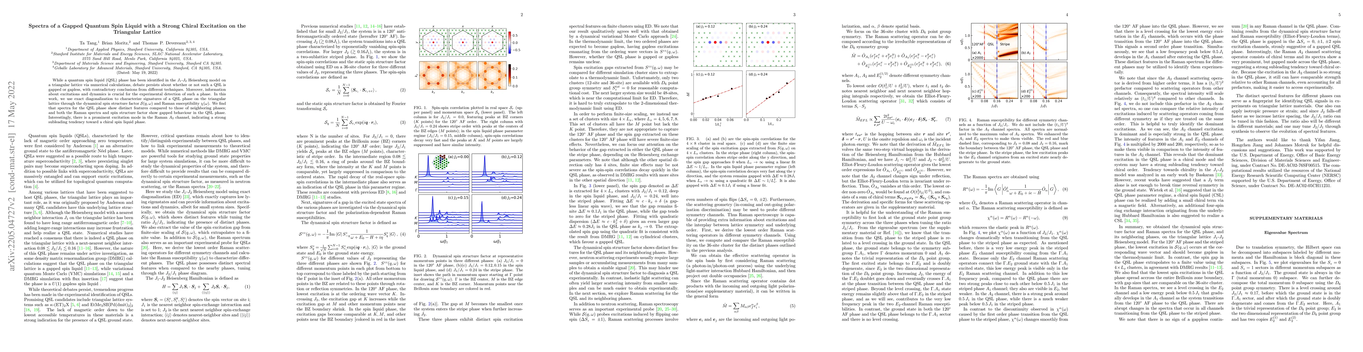 Thumbnail for Spectra of a Gapped Quantum Spin Liquid with a Strong Chiral Excitation
  on the Triangular Lattice