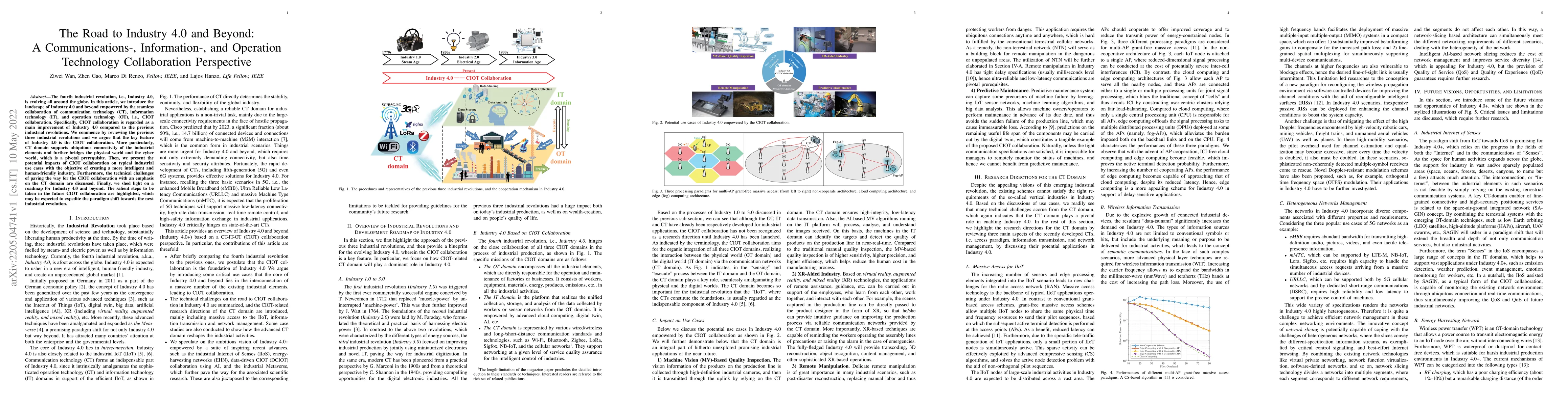 Thumbnail for The Road to Industry 4.0 and Beyond: A Communications-, Information-,
  and Operation Technology Collaboration Perspective