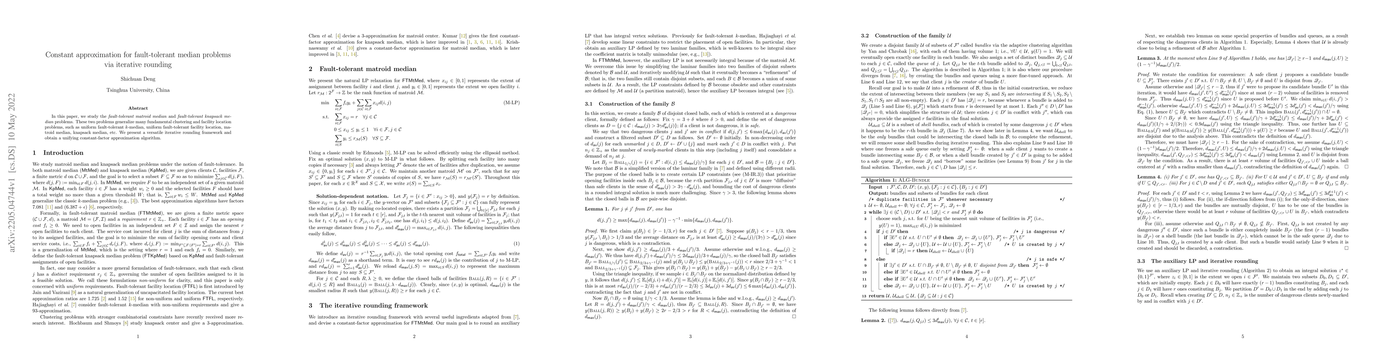 Thumbnail for Constant approximation for fault-tolerant median problems via iterative
  rounding