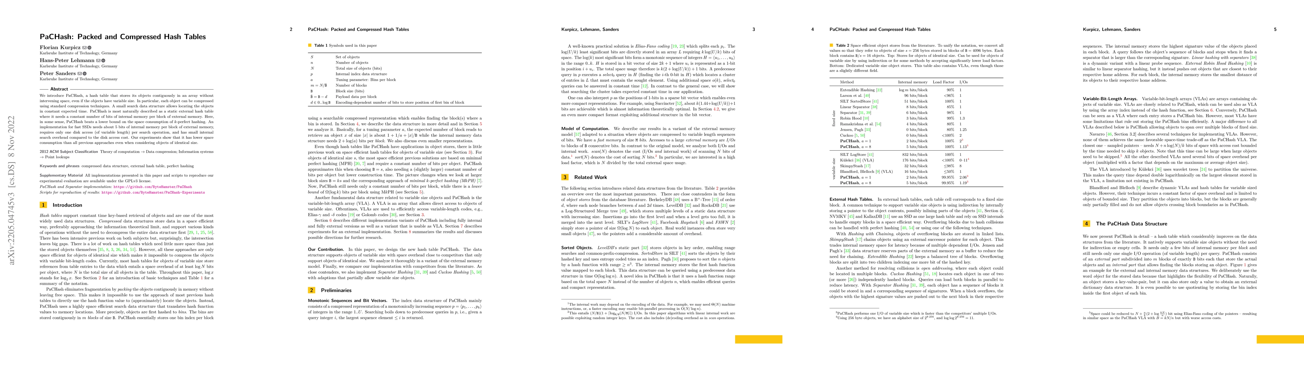 Thumbnail for PaCHash: Packed and Compressed Hash Tables