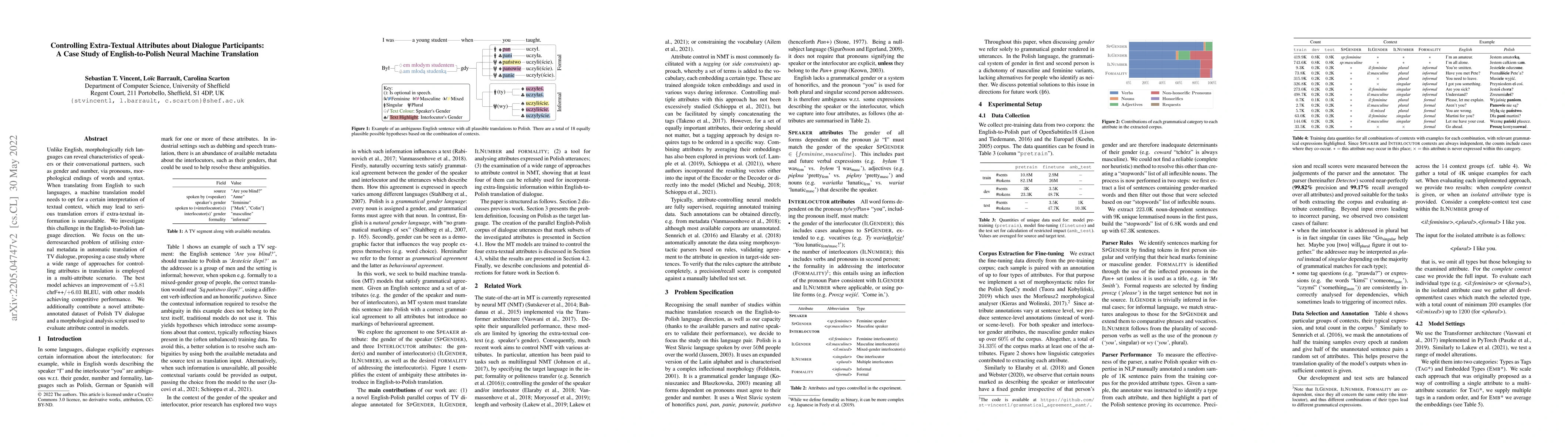 Thumbnail for Controlling Extra-Textual Attributes about Dialogue Participants -- A
  Case Study of English-to-Polish Neural Machine Translation