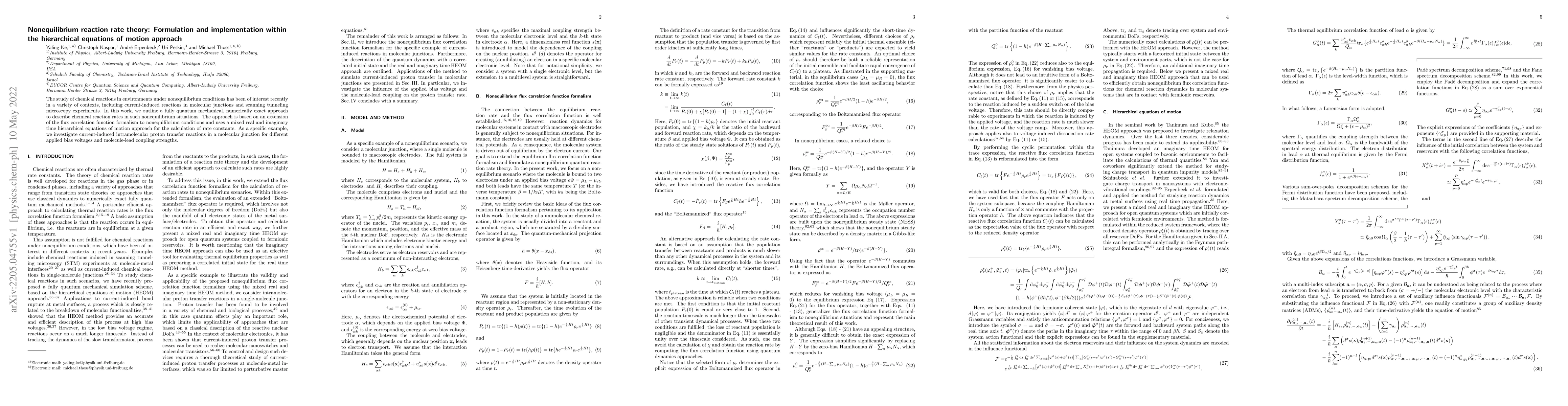 Thumbnail for Nonequilibrium reaction rate theory: Formulation and implementation
  within the hierarchical equations of motion approach
